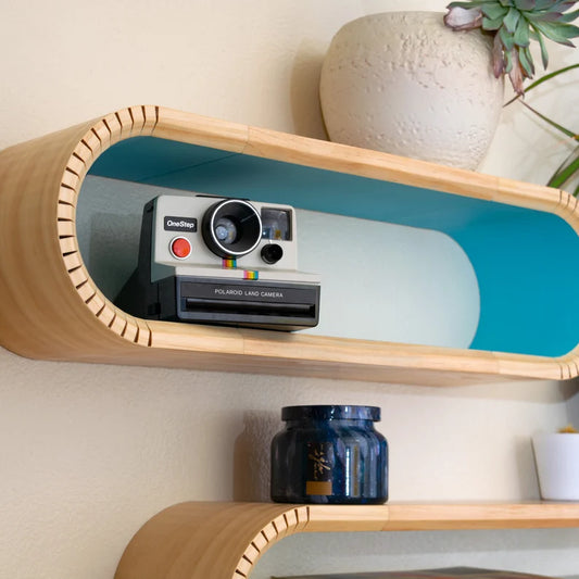 Colorful Oval Mid Century Modern Floating Shelves | Decorative Wall Shelf | Floating Bookshelf | Accent Wall Shelving | MCM Floating Shelf